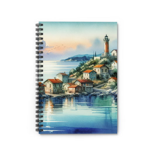 "Glimpse of a Seaside Haven" - The Alien Spiral Notebook (Ruled Line) Watercolor Painting Style