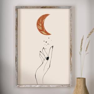 Simple Modern Nordic Abstract Art Hand Orange Sun And Moon Line Gold Foil