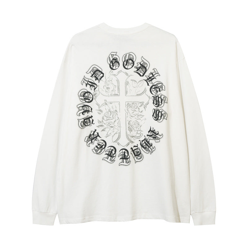 Men's Vintage Necklace Cross Printed Long Sleeve T-shirt