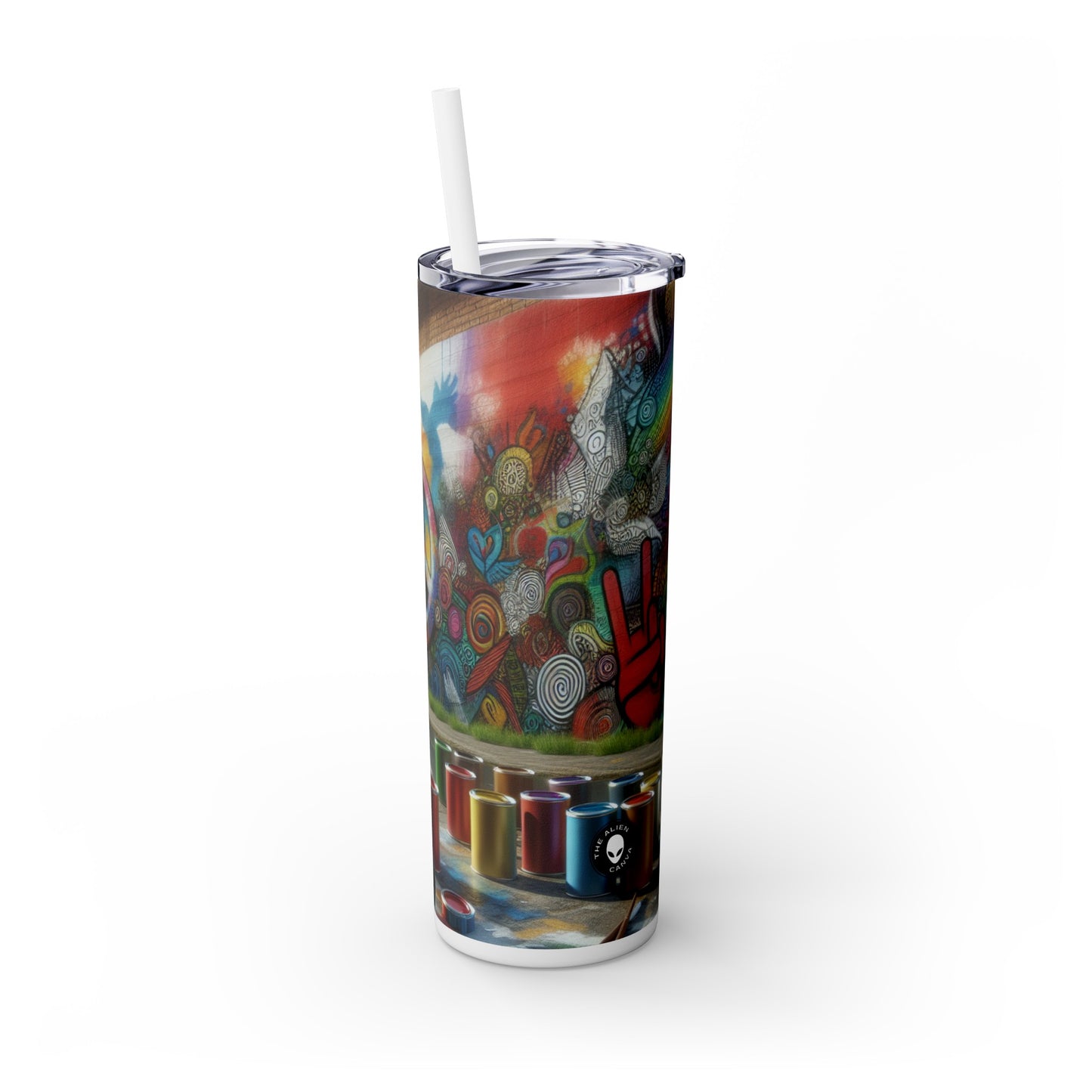 "Galactic Graffiti: A Cosmic Street Art Mural" - The Alien Maars® Skinny Tumbler avec paille 20oz Street Art