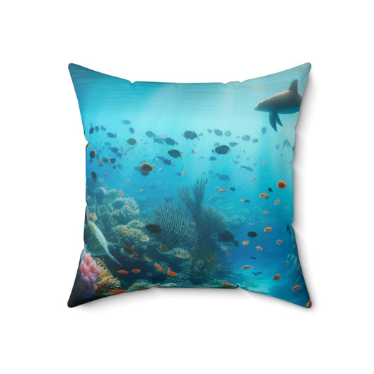 "Underwater Symphony"- The Alien Spun Polyester Square Pillow