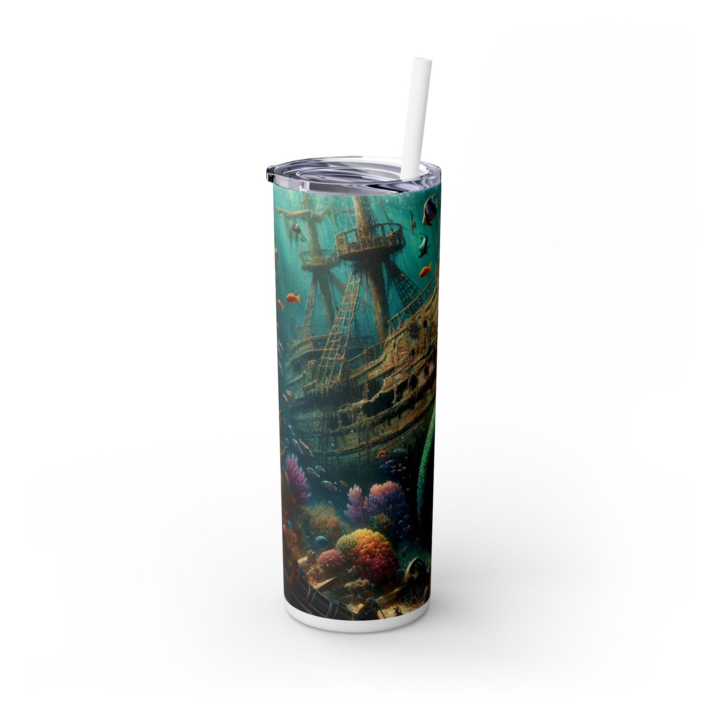 "El tesoro de la sirena: explorando el naufragio hundido" - Vaso delgado con pajita de 20 oz de Alien Maars®