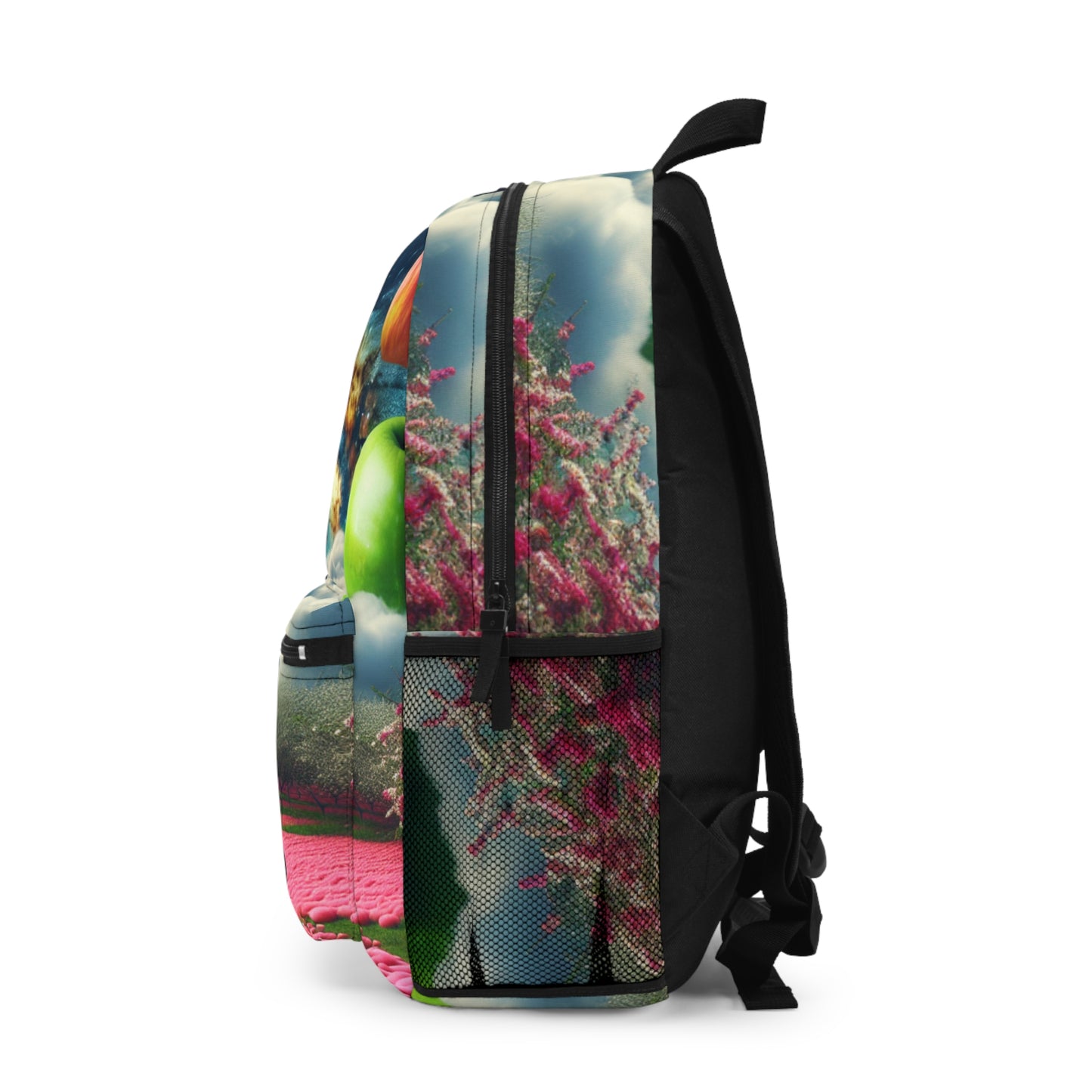 "Apple Sky and Pink Flower Carpet: A Surreal Landscape" - The Alien Backpack