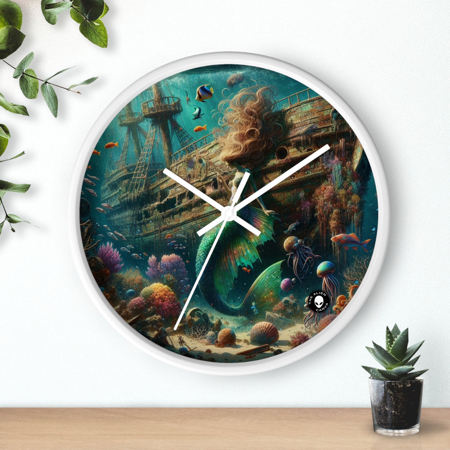 "Mermaid's Treasure: Exploring the Sunken Shipwreck" - The Alien Wall Clock