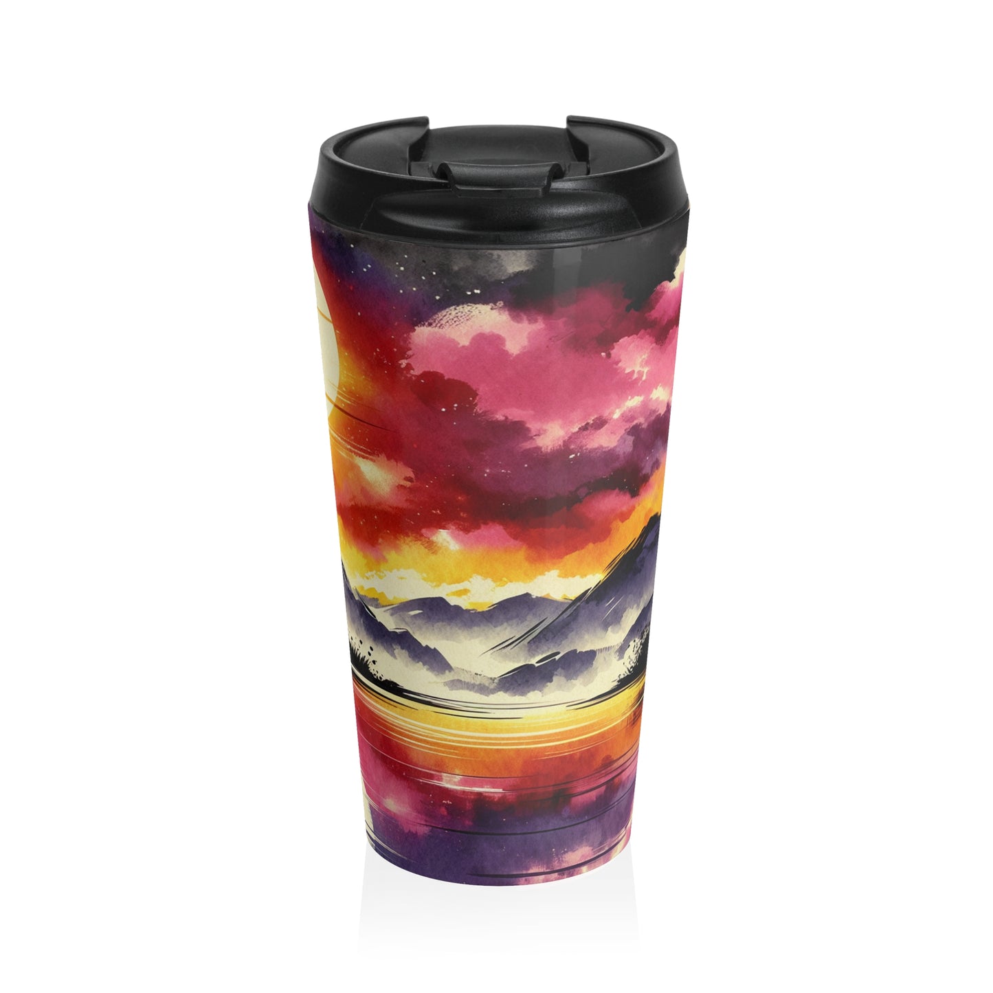 "A Pastel Sunset Symphony" - The Alien Stainless Steel Travel Mug Ink Wash Painting