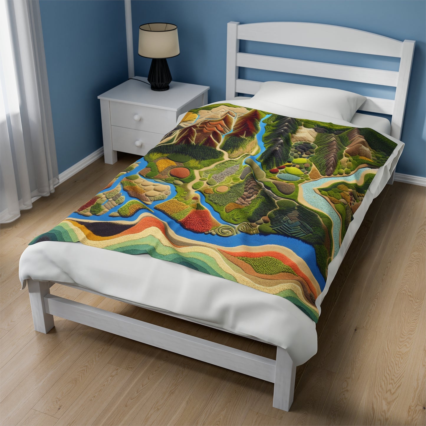 "Mapping Mother Nature: Crafting a Living Mural of Our Region". - The Alien Velveteen Plush Blanket Land Art Style