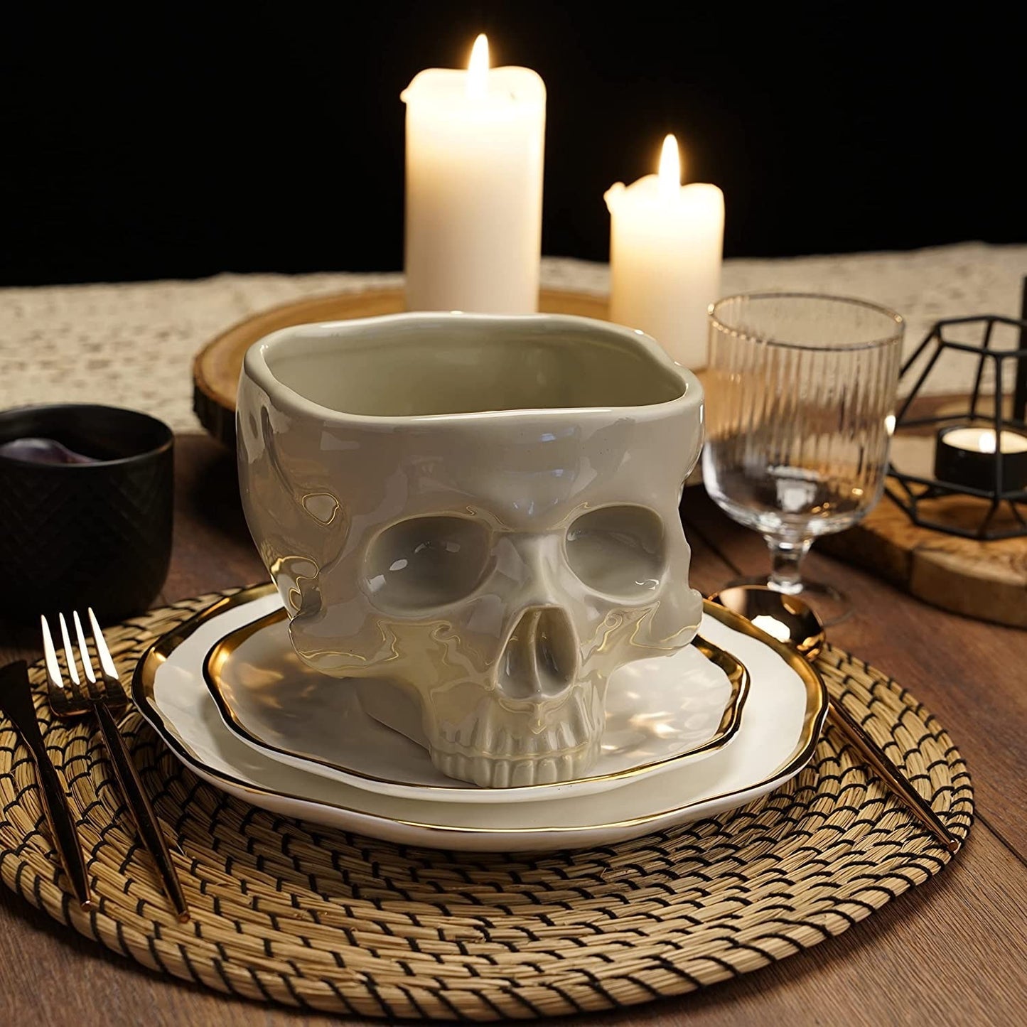 Cuenco de fideos italianos con forma de calavera, vajilla de Halloween, decoración de mesa