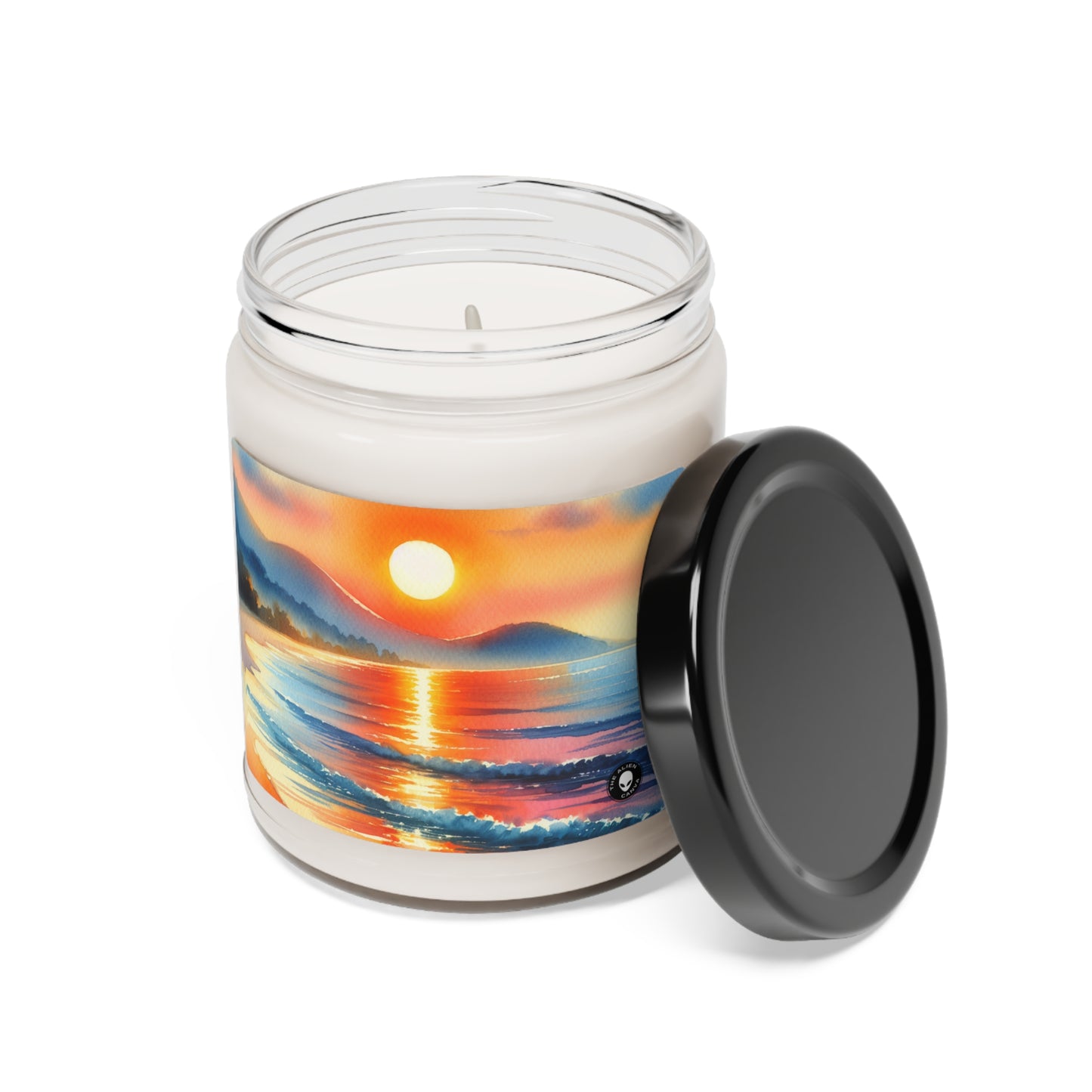 "Amanecer en la playa" - La vela de soja perfumada alienígena 9 oz Pintura de acuarela