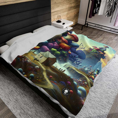 "Giant Flora and Miniature Villages: A Dreamy Wonderland" - The Alien Velveteen Plush Blanket