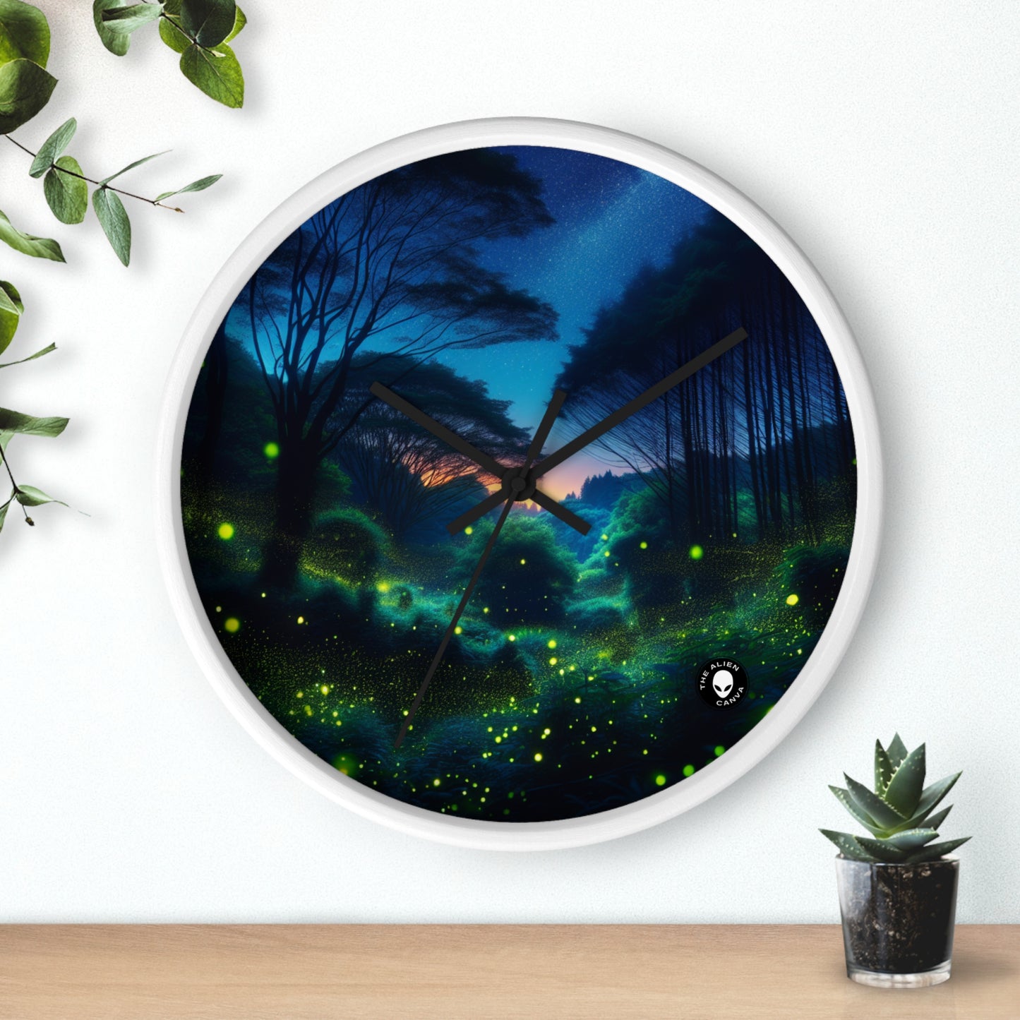 "Noche encantada: Luciérnagas en el bosque" - El reloj de pared extraterrestre