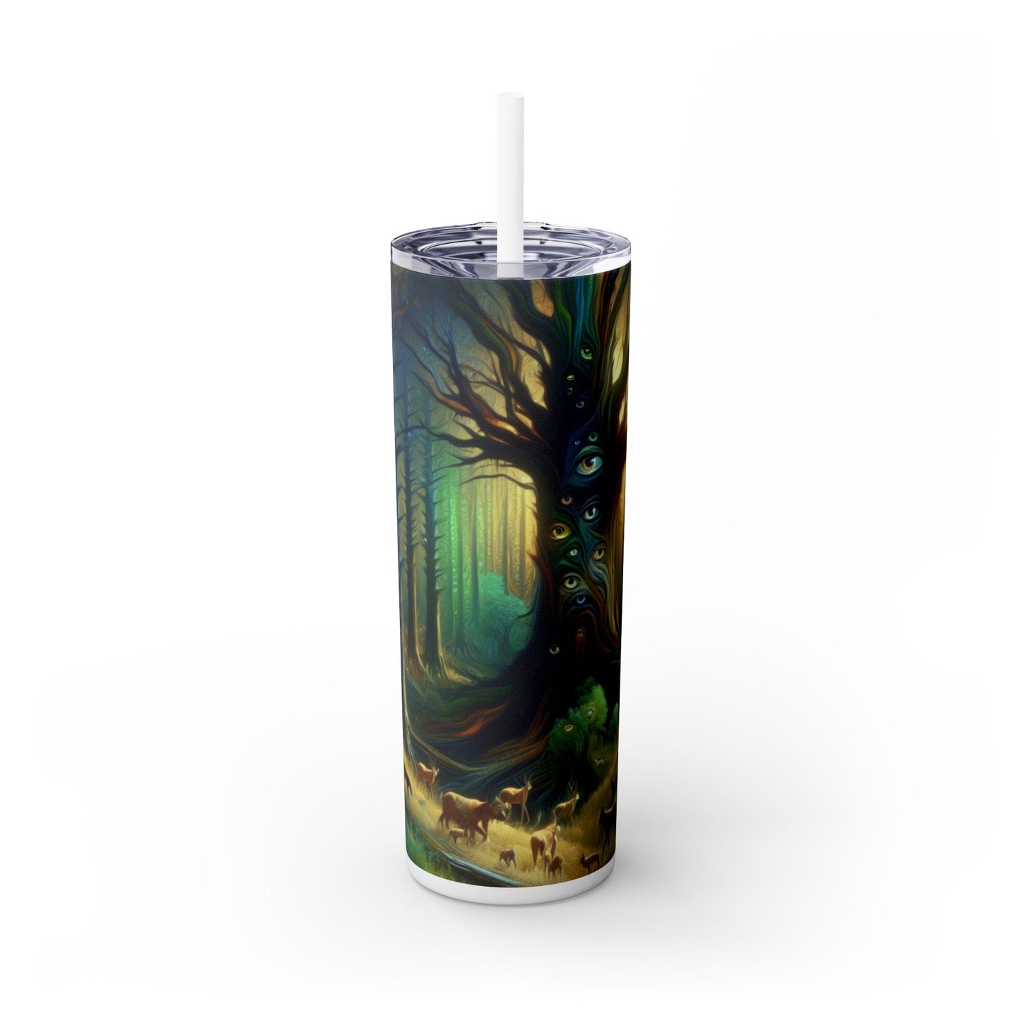 "Bosque vigilante: los árboles con ojos" - Vaso delgado con pajita de 20 oz de Alien Maars®