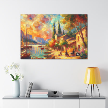 Anochecer dorado: un sereno paseo impresionista junto al agua - The Alien Canva Impressionism