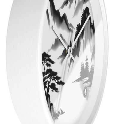 "Mountain Reflection: A Serene Zen Ink Painting" - The Alien Wall Clock Zen Ink Painting