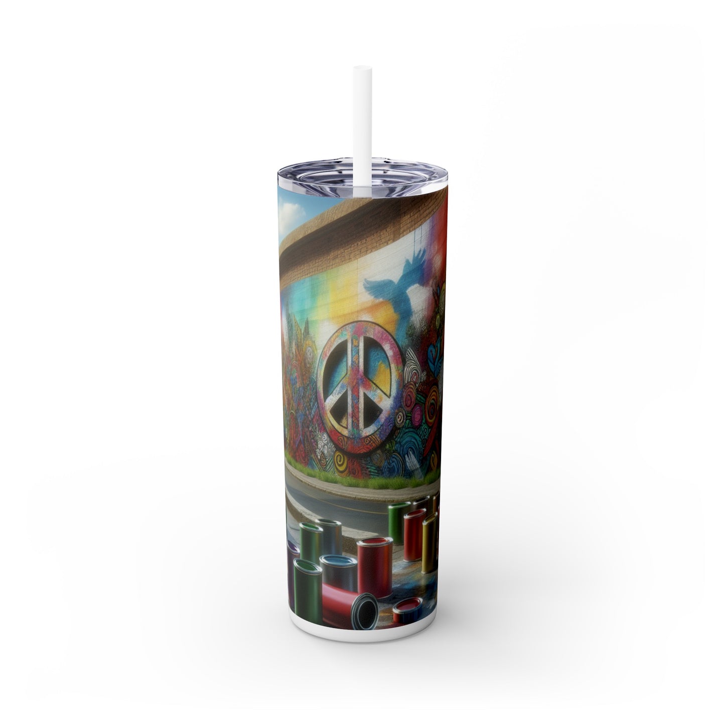 "Galactic Graffiti: A Cosmic Street Art Mural" - The Alien Maars® Skinny Tumbler avec paille 20oz Street Art