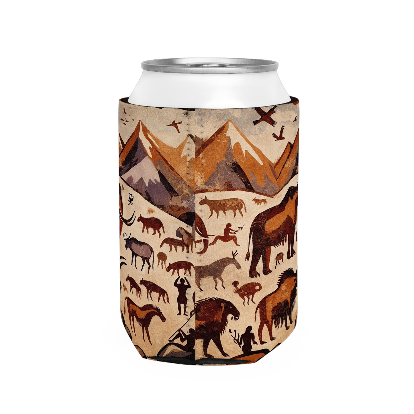 Title: "Ancient Encounter: The Battle of Giants" - The Alien Can Cooler Sleeve Cave Painting