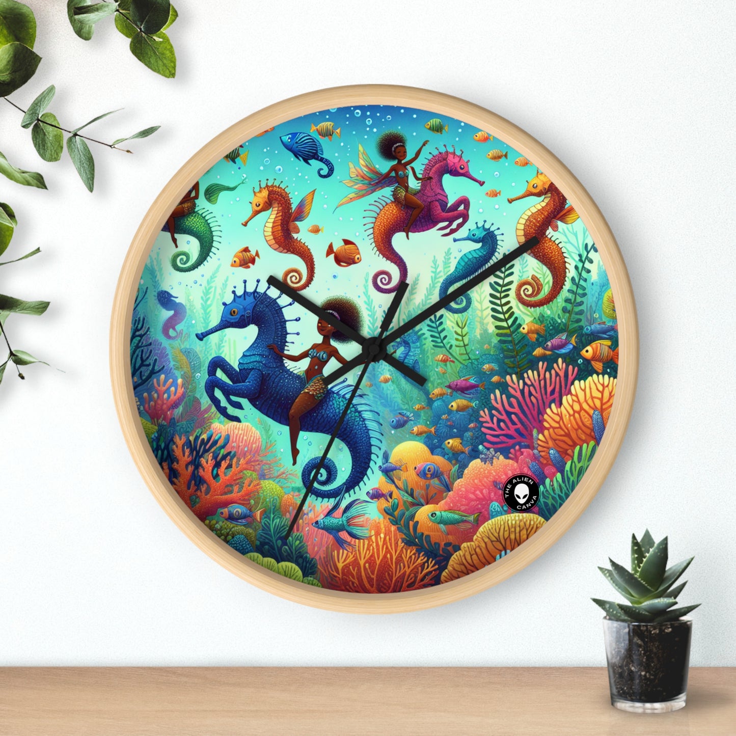 Reino acuático encantado: sirenas y caballitos de mar - El reloj de pared alienígena