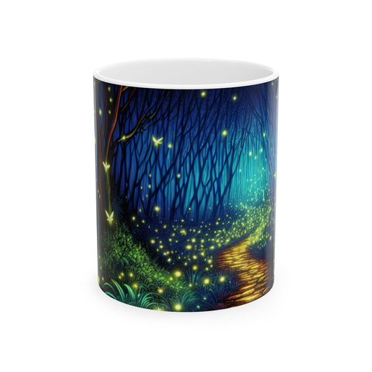 "Bosque Encantado: Resplandor Nocturno" - Taza de Cerámica Extraterrestre 11oz