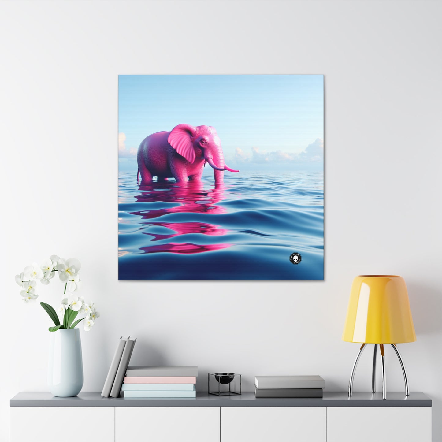 "The Pink Elephant in the Deep Blue Sea" - The Alien Canva A pink elefant floating in the ocean