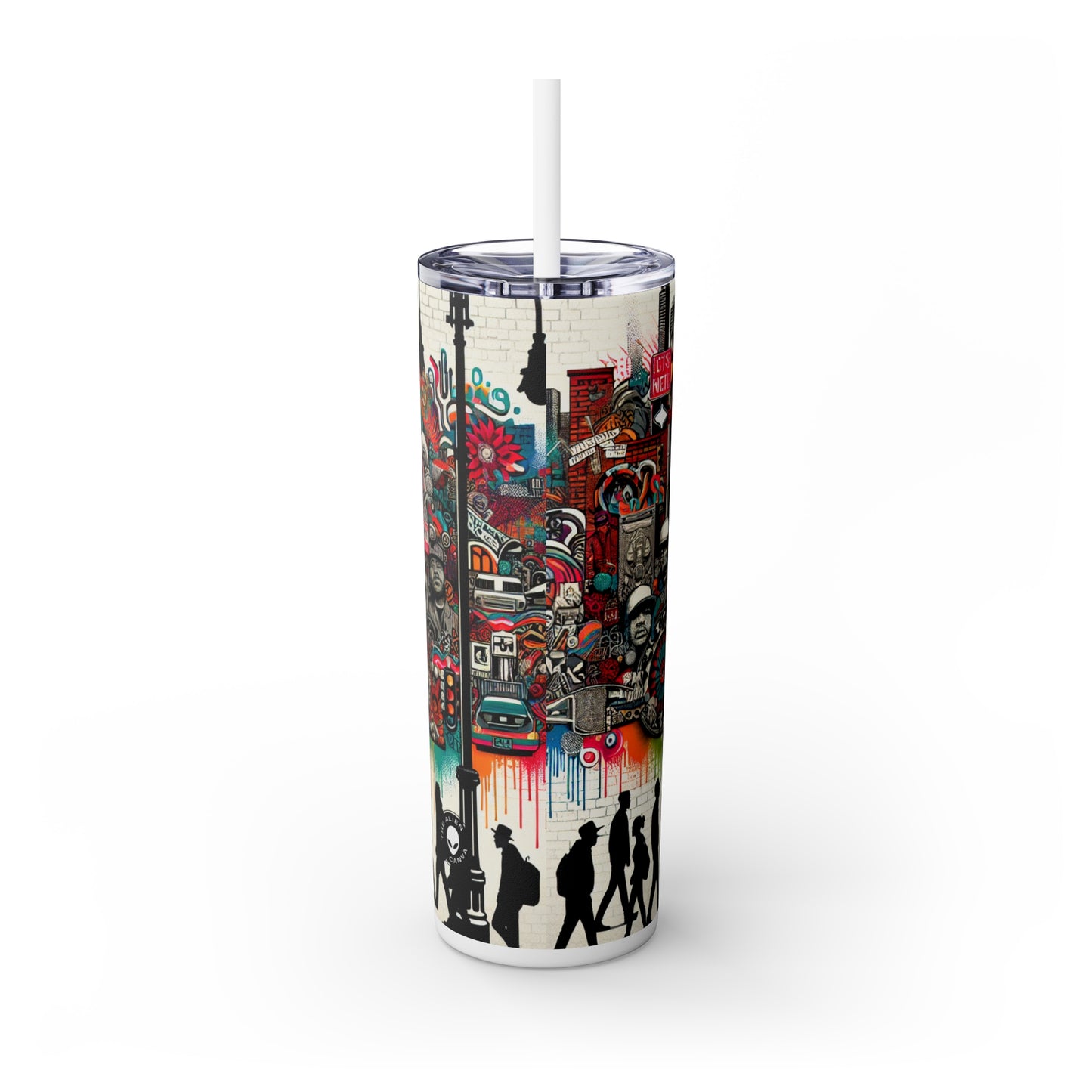 "Fantasy Fusion: A Vibrant Mural of Mythical Creatures" - The Alien Maars® Skinny Tumbler with Straw 20oz Street Art