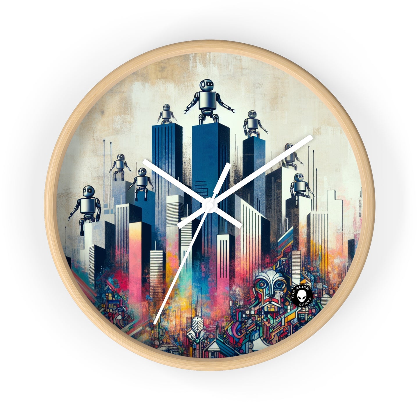 "Robotic Cityscape: A Futuristic Mural" - The Alien Wall Clock Street Art / Graffiti