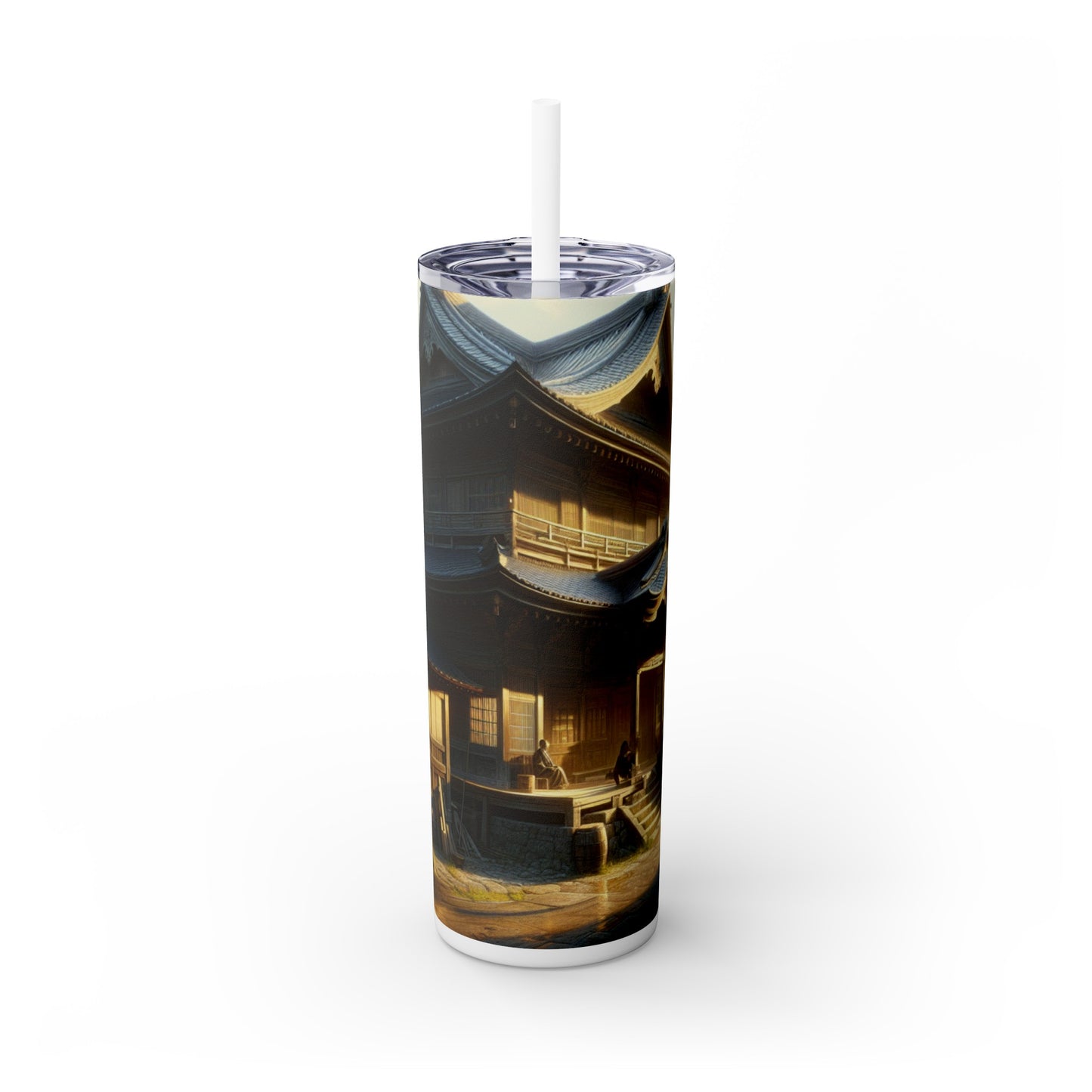 "Golden Hour Bliss: Paisaje con realismo fotográfico" - Vaso delgado con pajita de Alien Maars® de 20 oz Realismo fotográfico