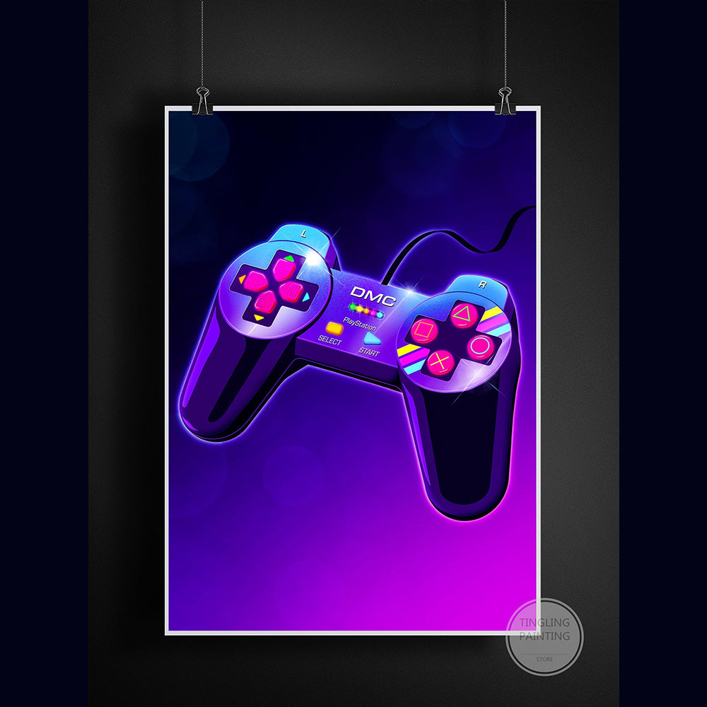 Retro Neon Game Poster Canvas Painting