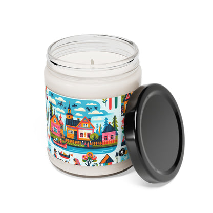 "Whimsical Village: A Folk Art Fairytale" - Vela de soja con aroma a alienígena, 9 oz, arte popular