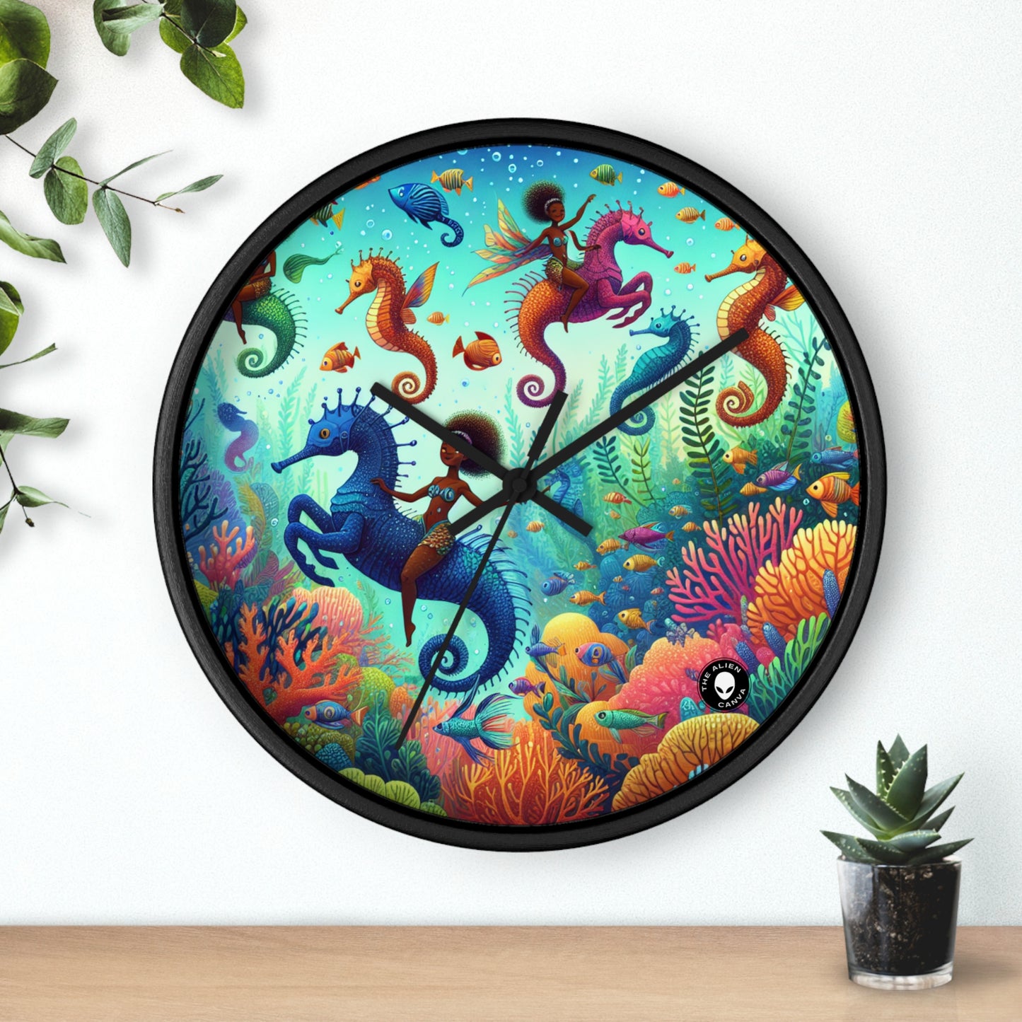 Reino acuático encantado: sirenas y caballitos de mar - El reloj de pared alienígena