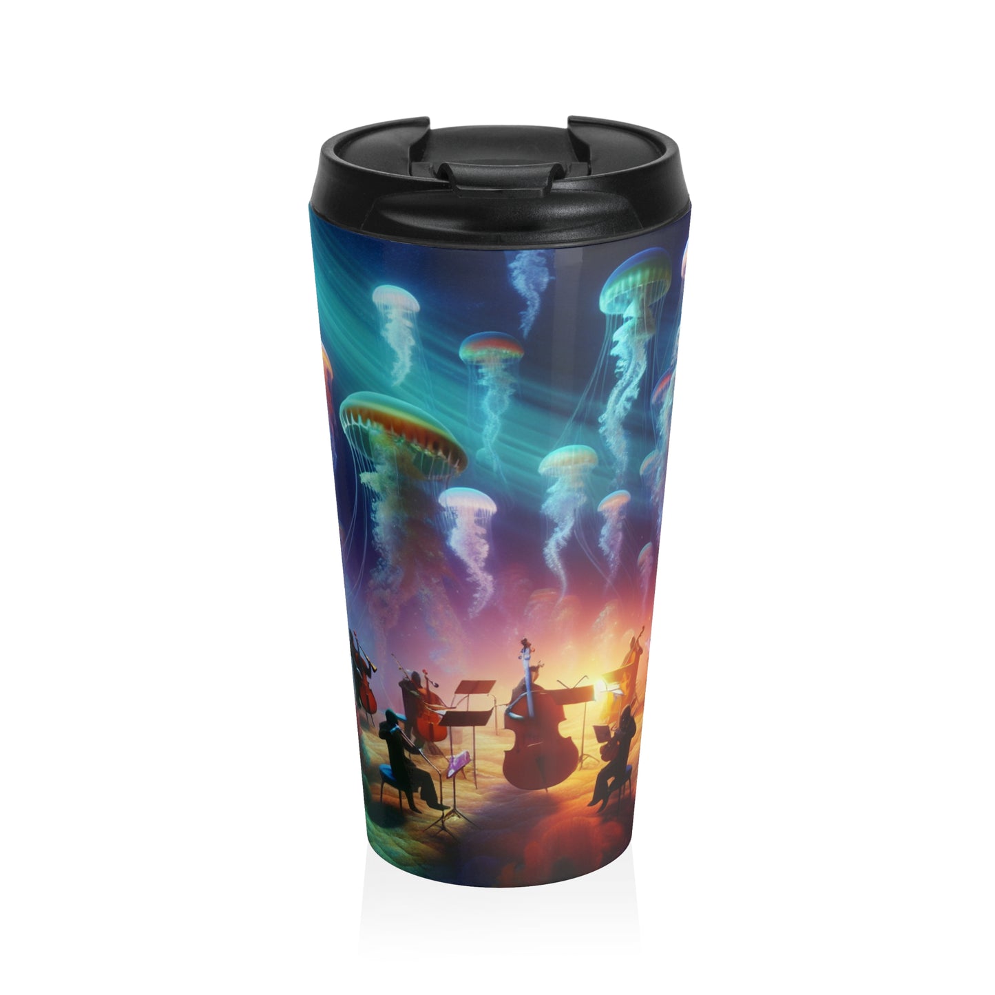 "Serenata de medusas: una sinfonía submarina" - Taza de viaje de acero inoxidable de Alien