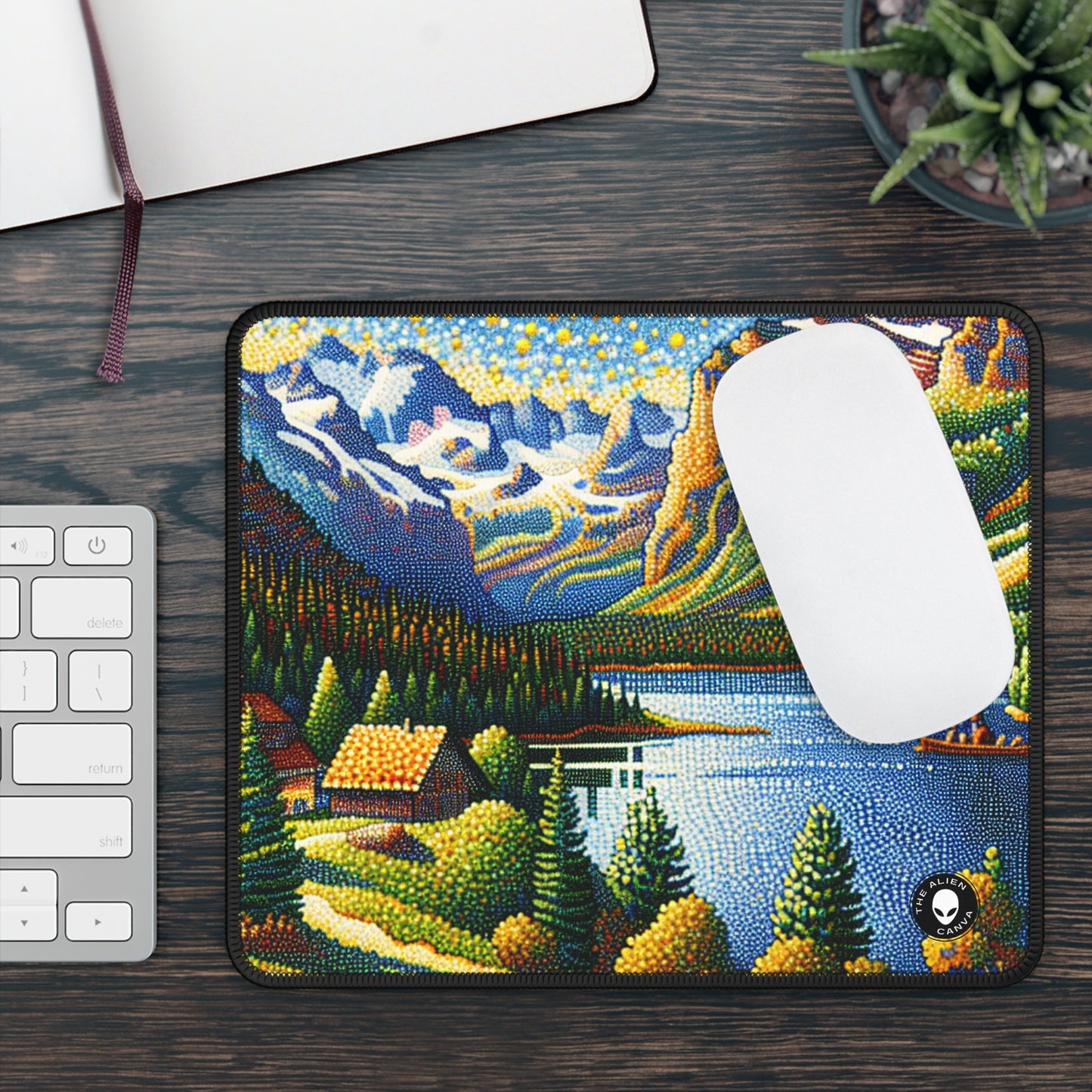 "Atardecer tranquilo: una obra maestra puntillista de un campo sereno" - The Alien Gaming Mouse Pad Puntillismo