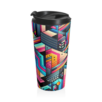 Neon Geometry - Taza de viaje de acero inoxidable alienígena estilo arte digital