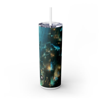 "Enchantment Below: A Bioluminescent Underwater Metropolis" - The Alien Maars® Skinny Tumbler with Straw 20oz