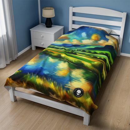 "Serenity at Sunset: An Impressionistic Meadow" - The Alien Velveteen Plush Blanket Impressionism