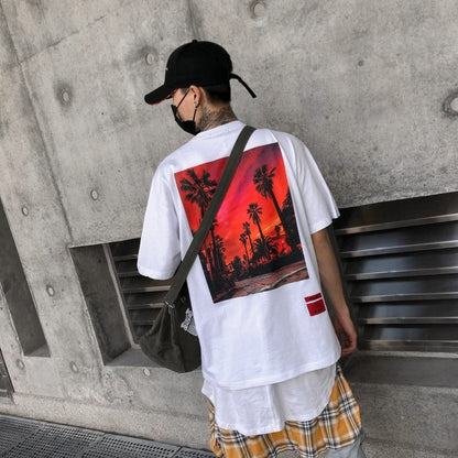 Summer Loose Style T-shirt Short Sleeve O-neck Letter Full Printed Hip Hop Tee Shirt Men's T Shirts Cotton