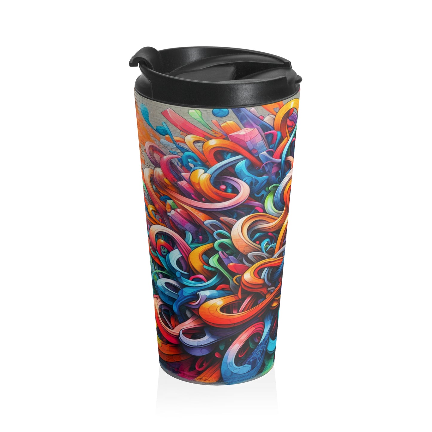 "Urban Vibe: A Graffiti Cityscape" - Taza de viaje de acero inoxidable The Alien Graffiti Art