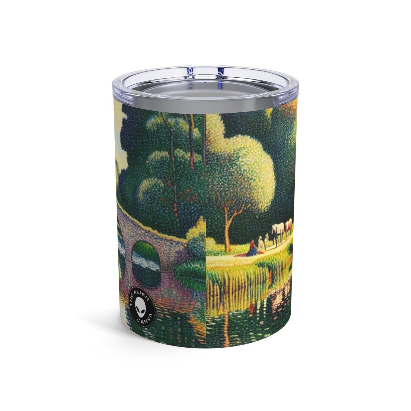 "Tranquil Sunset: A Pointillism Landscape" - The Alien Tumbler 10oz Pointillism