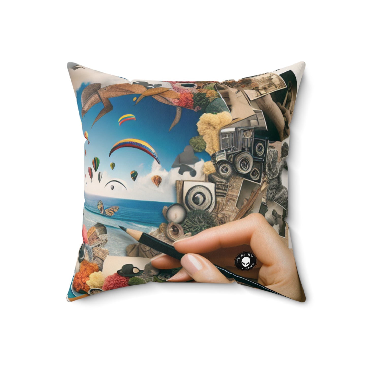 "NatureTech Metropolis: A Vision of Harmonious Coexistence"- The Alien Spun Polyester Square Pillow Photomontage