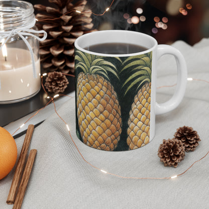 "Pineapple Harvest" - The Alien Ceramic Mug 11oz Cave Painting Style