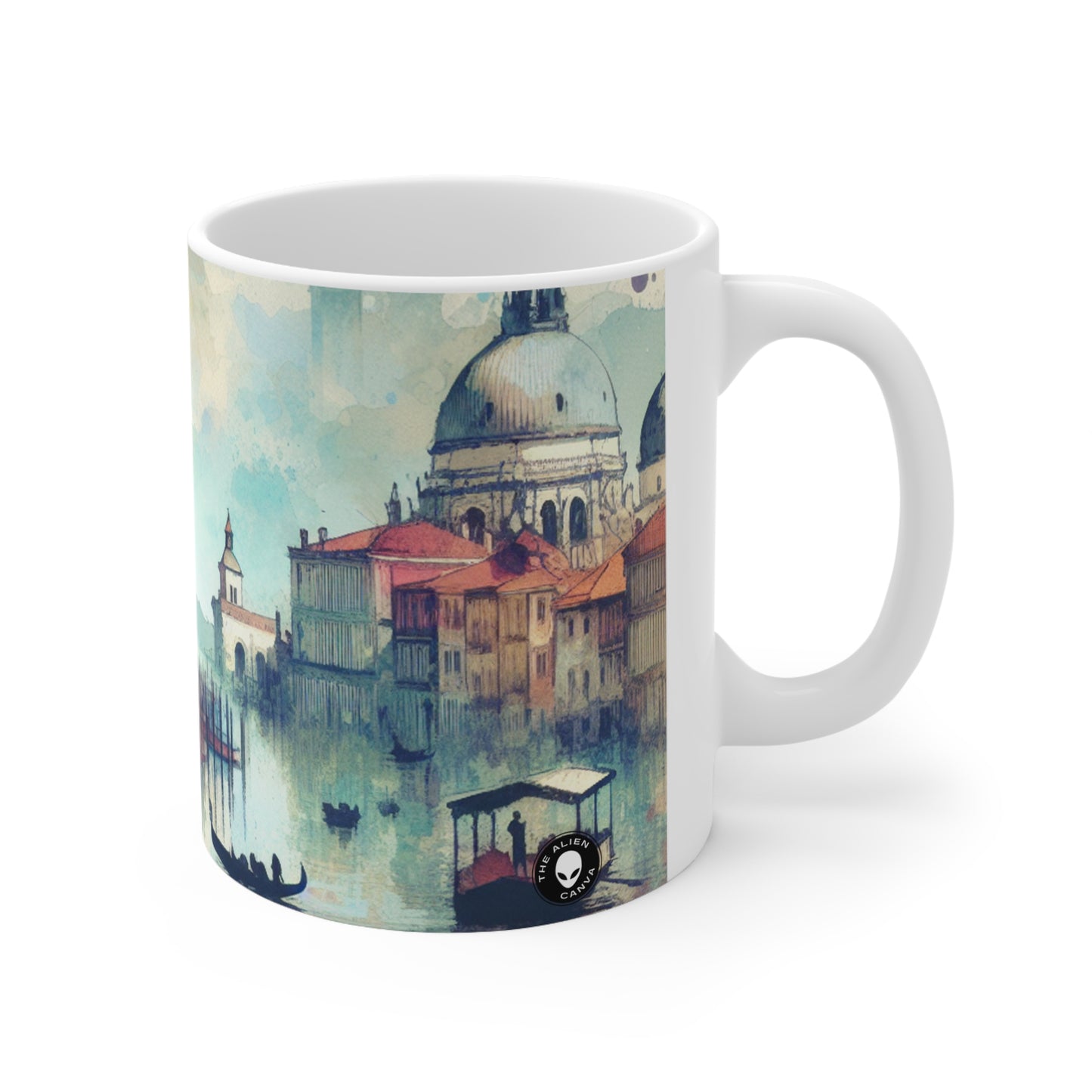 Costa Tranquila: Una serena pintura al atardecer en acuarela - La taza de cerámica alienígena 11oz Pintura en acuarela