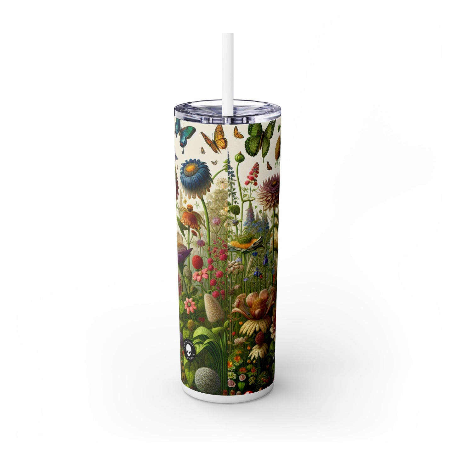 "Enchanted Garden: A Whimsical Scene" - The Alien Maars® Skinny Tumbler with Straw 20oz