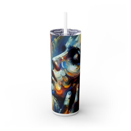 "City Lights: A Neo-Expressionist Ode to Urban Chaos" - The Alien Maars® Skinny Tumbler with Straw 20oz Neo-Expressionism