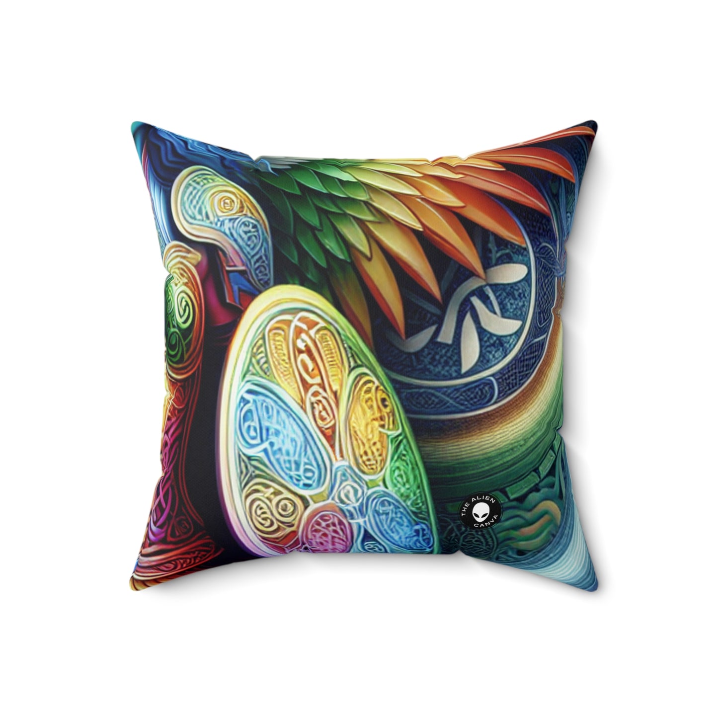 "Lionhearted Warrior Goddess: A Celtic-Inspired Artwork" - The Alien Spun Polyester Square Pillow Celtic Art