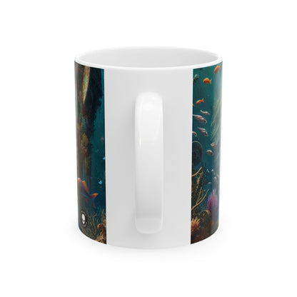 "El tesoro de la sirena: explorando el naufragio hundido" - Taza de cerámica alienígena de 11 oz