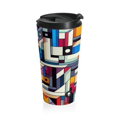 "Futuristic Cityscape: A Geometric Perception" - The Alien Stainless Steel Travel Mug Hard-edge Painting