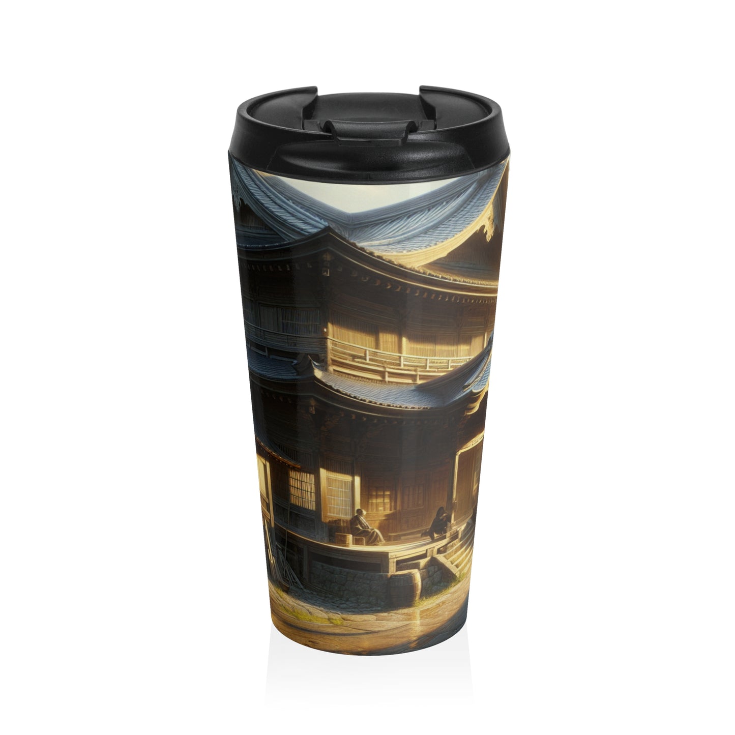 "Golden Hour Bliss: Paysage de réalisme photographique" - La tasse de voyage Alien en acier inoxydable Réalisme photographique