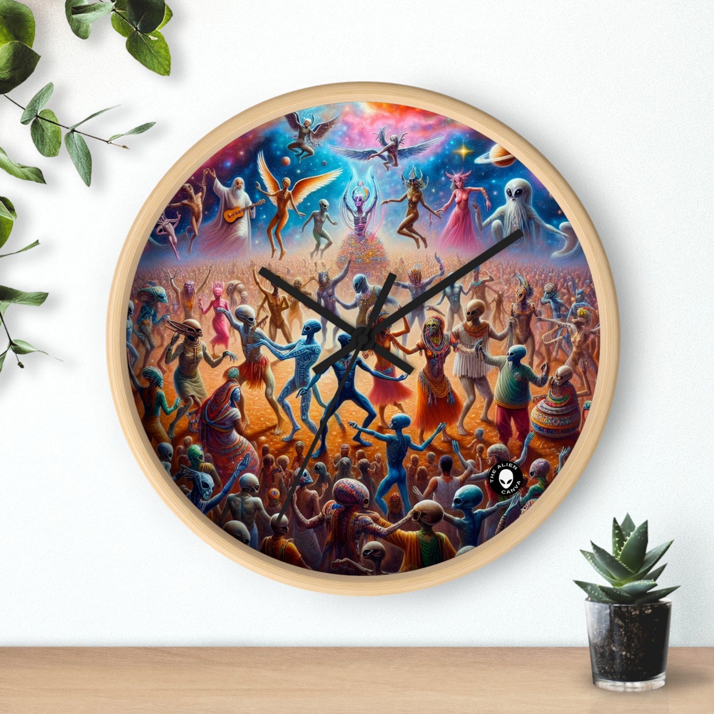 "Interstellar Rave: Embracing Cosmic Unity" - The Alien Wall Clock