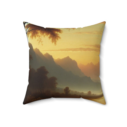 "Misty Morning: Serene Tonalism on a Tranquil Lake"- The Alien Spun Polyester Square Pillow Tonalism