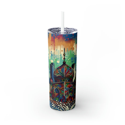 "Bright City: A Pop of Color on the Skyline" - The Alien Maars® Skinny Tumbler with Straw 20oz Street Art / Graffiti Style