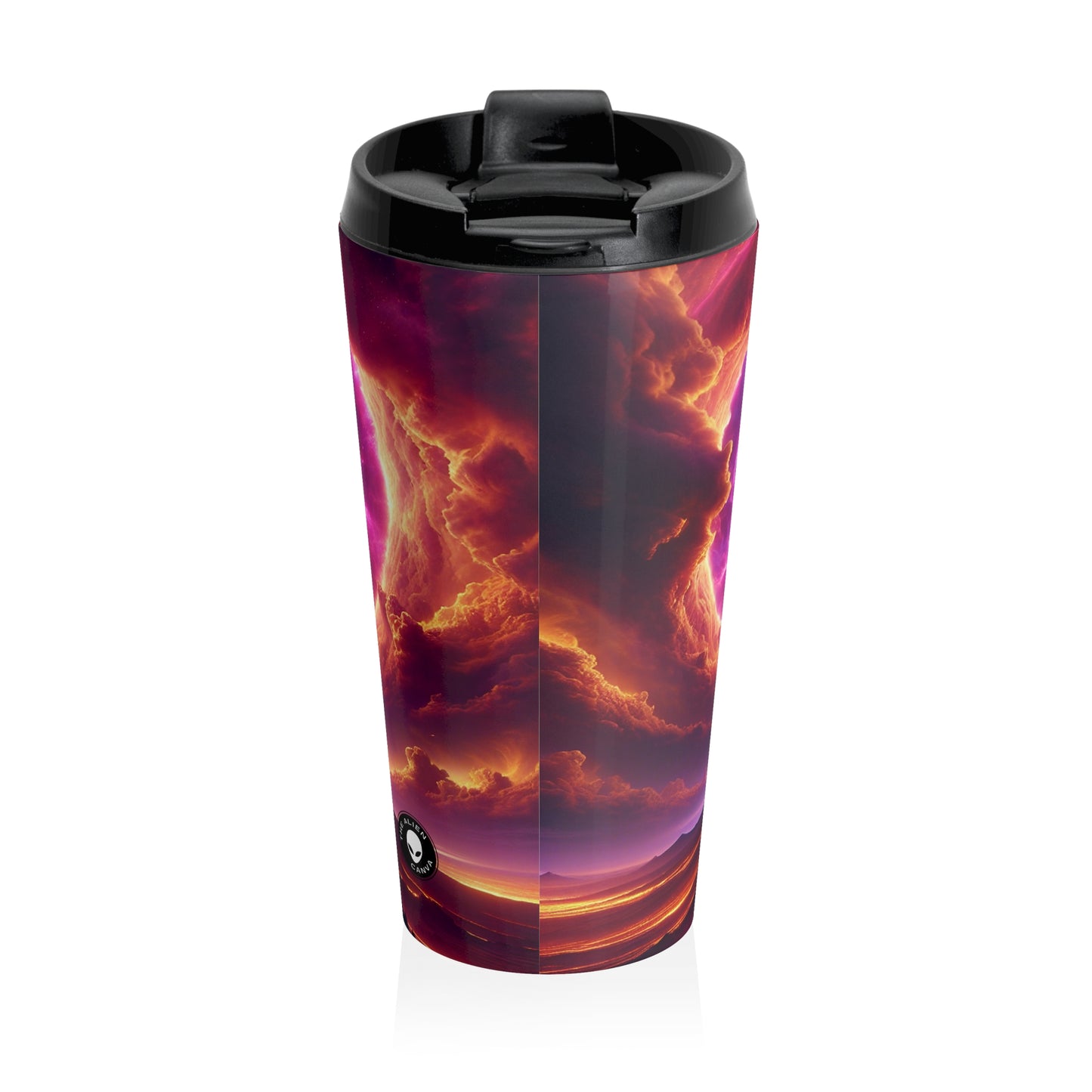 "Ring of Doom: A Surreal Descent." - The Alien Stainless Steel Travel Mug