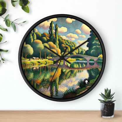 "Coucher de soleil tranquille : un paysage pointilliste" - L'horloge murale Alien Pointillism